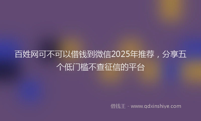 百姓网可不可以借钱到微信2025年推荐，分享五个低门槛不查征信的平台