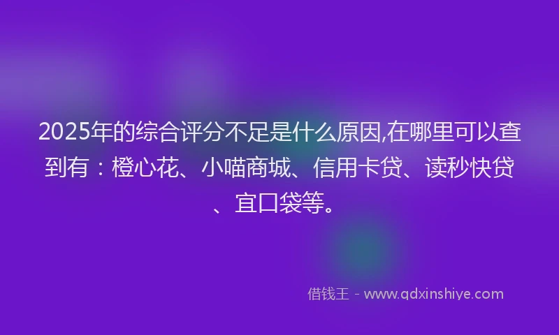 2025年的综合评分不足是什么原因,在哪里可以查到有：橙心花、小喵商城、信用卡贷、读秒快贷、宜口袋等。
