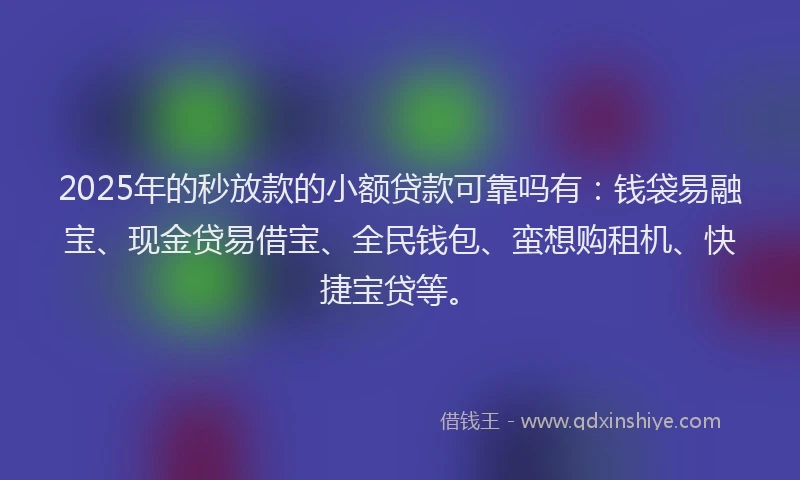 2025年的秒放款的小额贷款可靠吗有：钱袋易融宝、现金贷易借宝、全民钱包、蛮想购租机、快捷宝贷等。