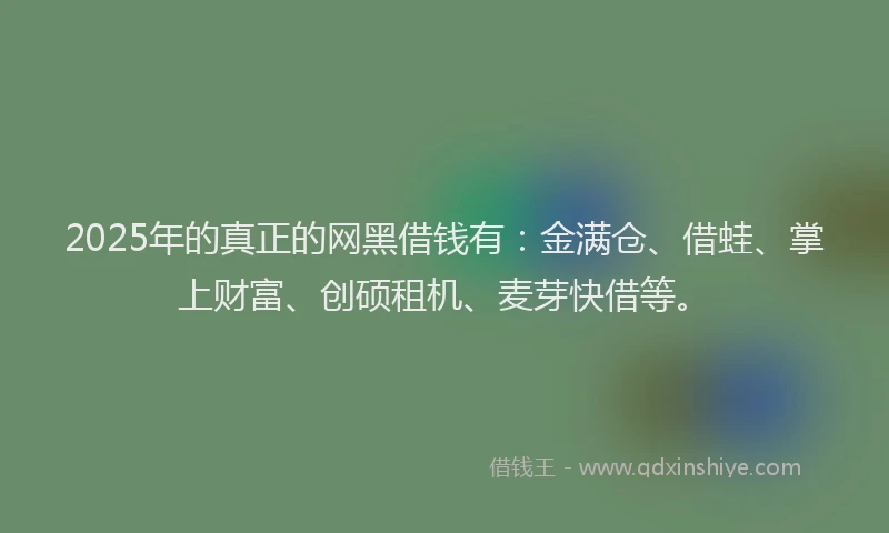2025年的真正的网黑借钱有：金满仓、借蛙、掌上财富、创硕租机、麦芽快借等。