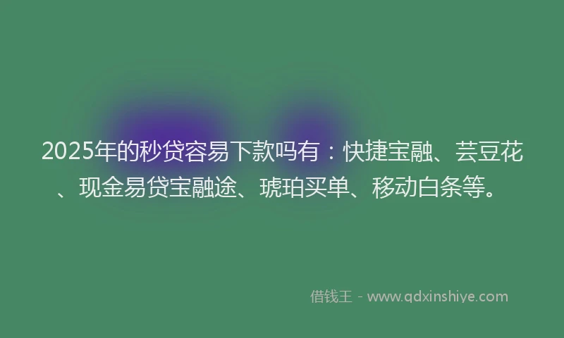 2025年的秒贷容易下款吗有：快捷宝融、芸豆花、现金易贷宝融途、琥珀买单、移动白条等。