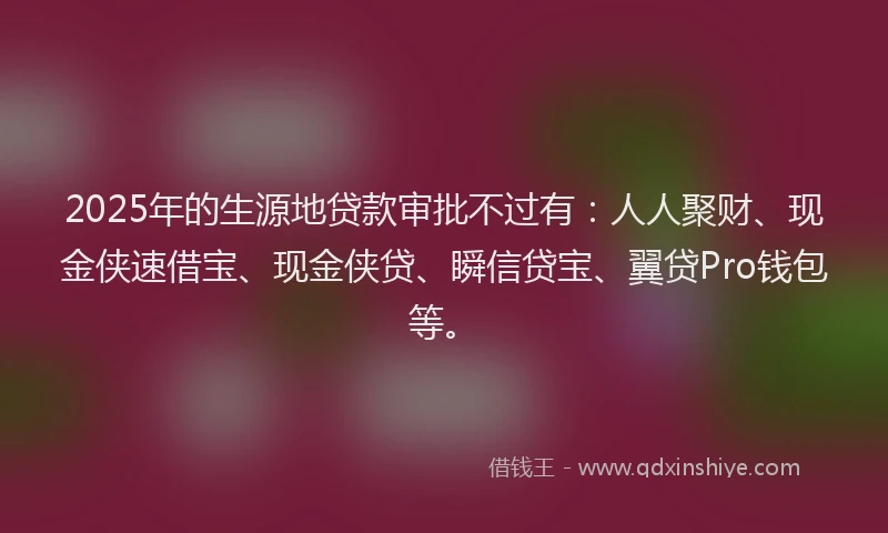 2025年的生源地贷款审批不过有：人人聚财、现金侠速借宝、现金侠贷、瞬信贷宝、翼贷Pro钱包等。