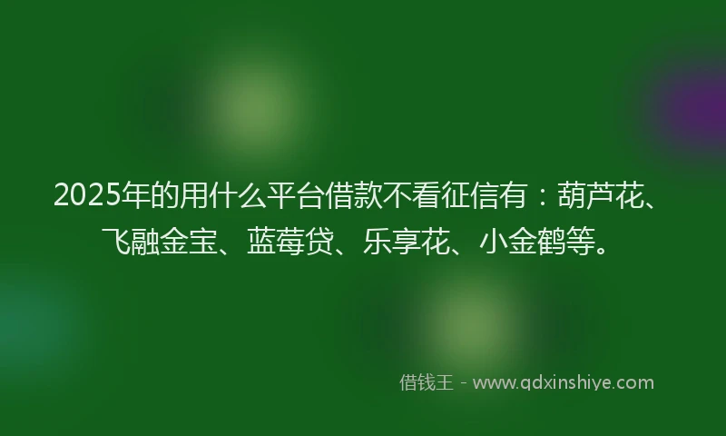 2025年的用什么平台借款不看征信有：葫芦花、飞融金宝、蓝莓贷、乐享花、小金鹤等。