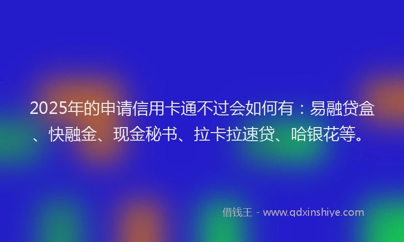 2025年的申请信用卡通不过会如何有：易融贷盒、快融金、现金秘书、拉卡拉速贷、哈银花等。