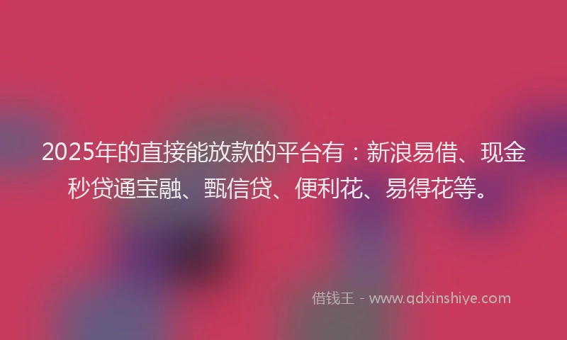 2025年的直接能放款的平台有：新浪易借、现金秒贷通宝融、甄信贷、便利花、易得花等。