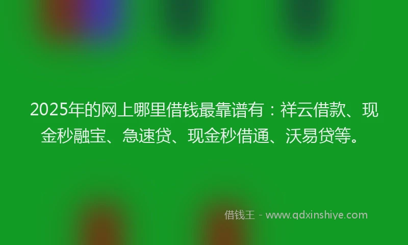 2025年的网上哪里借钱最靠谱有：祥云借款、现金秒融宝、急速贷、现金秒借通、沃易贷等。