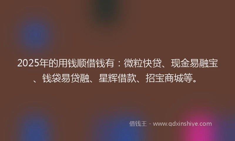 2025年的用钱顺借钱有：微粒快贷、现金易融宝、钱袋易贷融、星辉借款、招宝商城等。