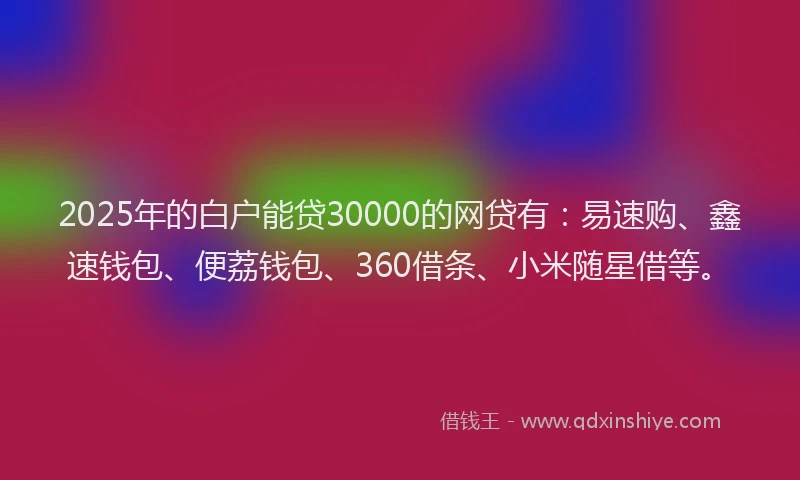 2025年的白户能贷30000的网贷有：易速购、鑫速钱包、便荔钱包、360借条、小米随星借等。
