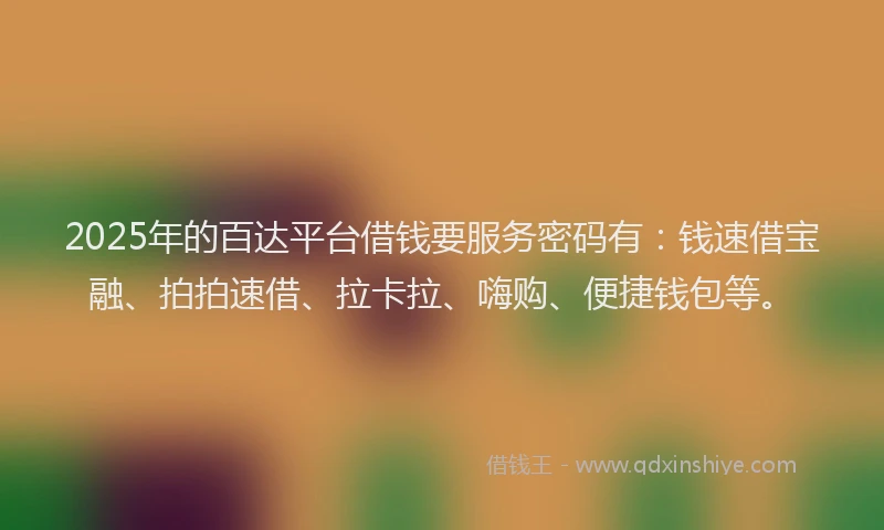 2025年的百达平台借钱要服务密码有：钱速借宝融、拍拍速借、拉卡拉、嗨购、便捷钱包等。