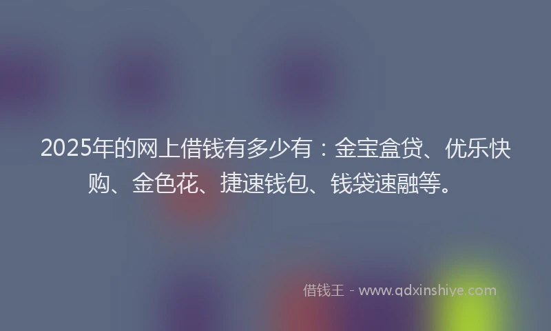 2025年的网上借钱有多少有：金宝盒贷、优乐快购、金色花、捷速钱包、钱袋速融等。