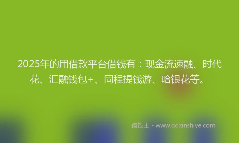 2025年的用借款平台借钱有：现金流速融、时代花、汇融钱包+、同程提钱游、哈银花等。