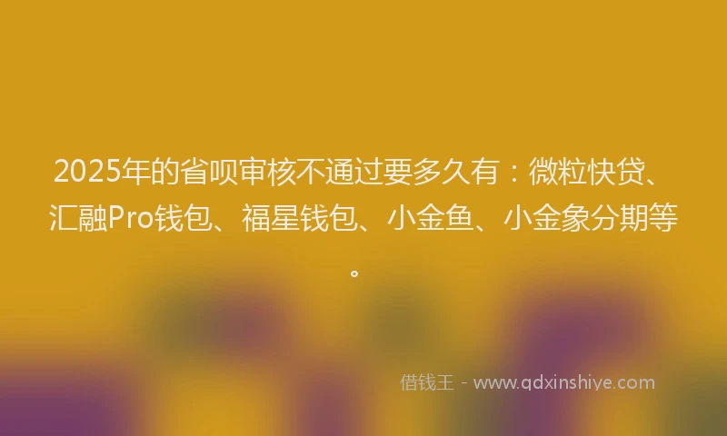 2025年的省呗审核不通过要多久有：微粒快贷、汇融Pro钱包、福星钱包、小金鱼、小金象分期等。