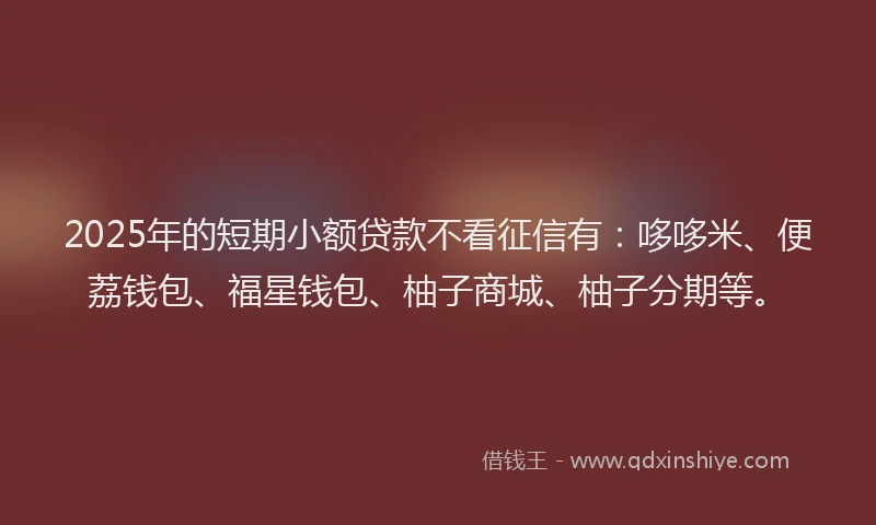 2025年的短期小额贷款不看征信有：哆哆米、便荔钱包、福星钱包、柚子商城、柚子分期等。