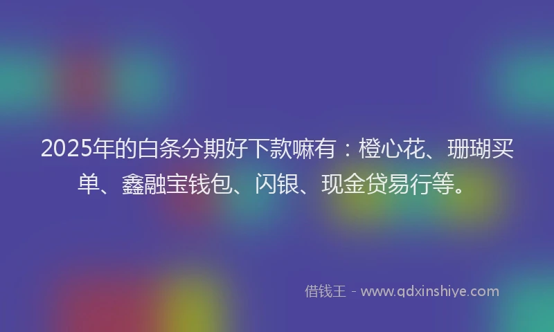2025年的白条分期好下款嘛有：橙心花、珊瑚买单、鑫融宝钱包、闪银、现金贷易行等。