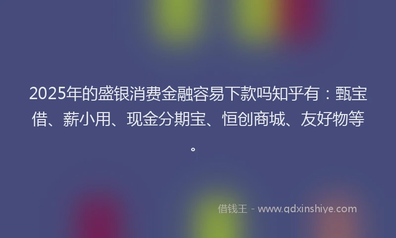 2025年的盛银消费金融容易下款吗知乎有：甄宝借、薪小用、现金分期宝、恒创商城、友好物等。