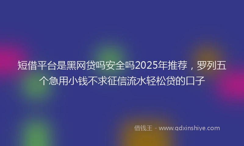 短借平台是黑网贷吗安全吗2025年推荐，罗列五个急用小钱不求征信流水轻松贷的口子