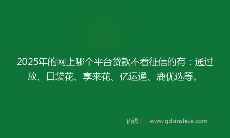 2025年的网上哪个平台贷款不看征信的有：通过放、口袋花、享来花、亿运通、鹿优选等。