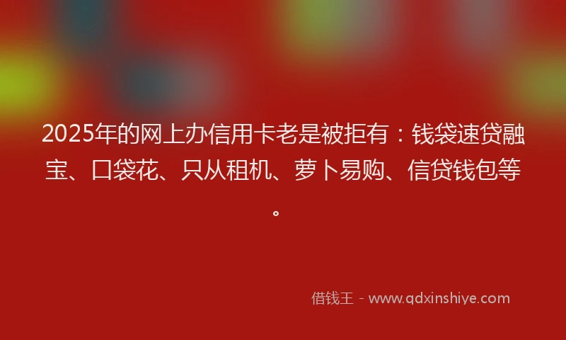 2025年的网上办信用卡老是被拒有：钱袋速贷融宝、口袋花、只从租机、萝卜易购、信贷钱包等。