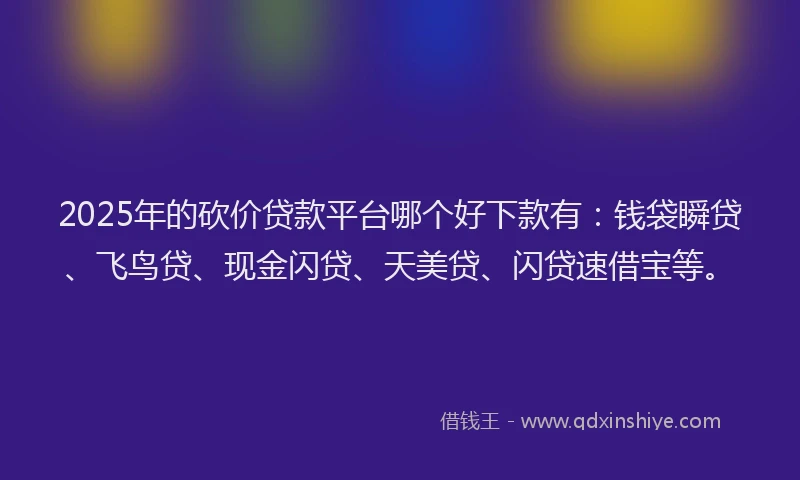 2025年的砍价贷款平台哪个好下款有：钱袋瞬贷、飞鸟贷、现金闪贷、天美贷、闪贷速借宝等。