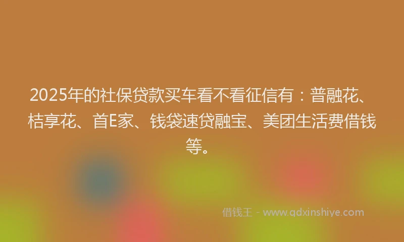 2025年的社保贷款买车看不看征信有：普融花、桔享花、首E家、钱袋速贷融宝、美团生活费借钱等。