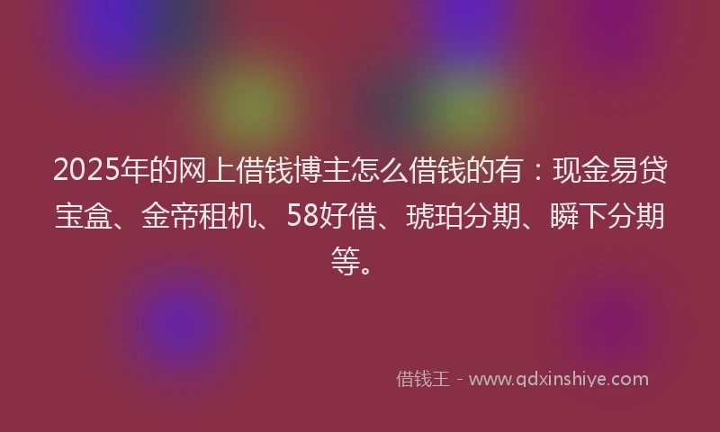 2025年的网上借钱博主怎么借钱的有：现金易贷宝盒、金帝租机、58好借、琥珀分期、瞬下分期等。