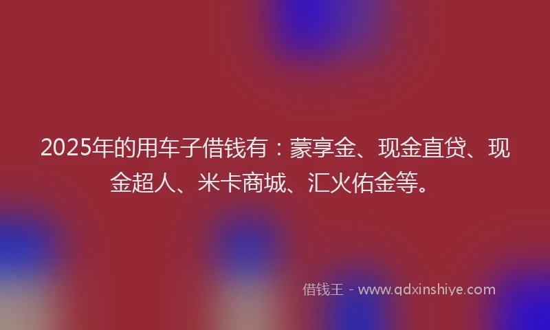 2025年的用车子借钱有：蒙享金、现金直贷、现金超人、米卡商城、汇火佑金等。