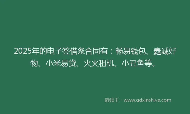 2025年的电子签借条合同有：畅易钱包、鑫诚好物、小米易贷、火火租机、小丑鱼等。