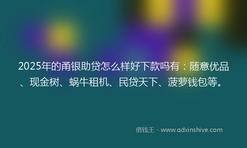 2025年的甬银助贷怎么样好下款吗有：随意优品、现金树、蜗牛租机、民贷天下、菠萝钱包等。