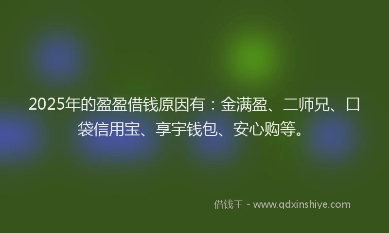 2025年的盈盈借钱原因有：金满盈、二师兄、口袋信用宝、享宇钱包、安心购等。