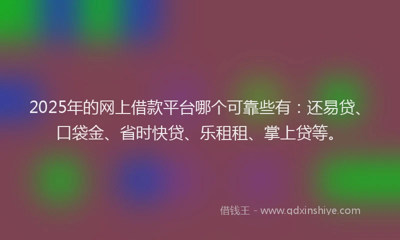 2025年的网上借款平台哪个可靠些有：还易贷、口袋金、省时快贷、乐租租、掌上贷等。