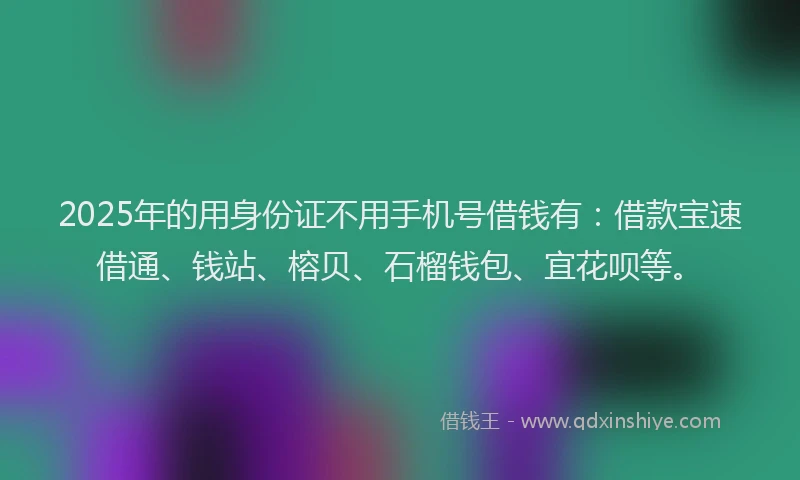 2025年的用身份证不用手机号借钱有：借款宝速借通、钱站、榕贝、石榴钱包、宜花呗等。