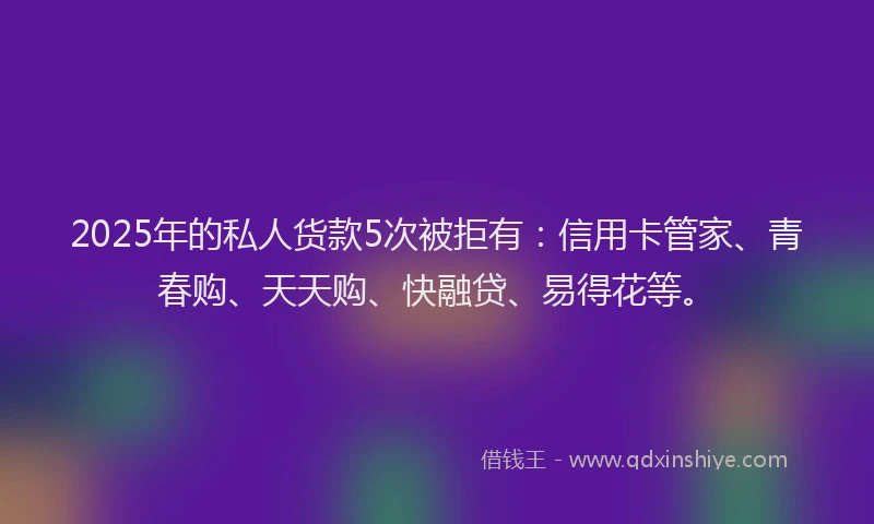 2025年的私人货款5次被拒有：信用卡管家、青春购、天天购、快融贷、易得花等。