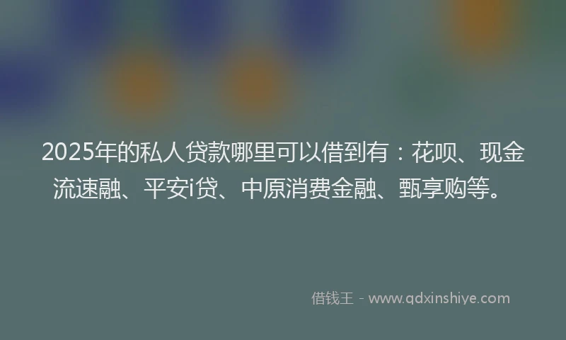 2025年的私人贷款哪里可以借到有：花呗、现金流速融、平安i贷、中原消费金融、甄享购等。
