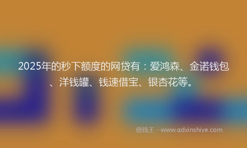2025年的秒下额度的网贷有：爱鸿森、金诺钱包、洋钱罐、钱速借宝、银杏花等。