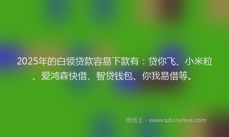 2025年的白领贷款容易下款有：贷你飞、小米粒、爱鸿森快借、智贷钱包、你我易借等。