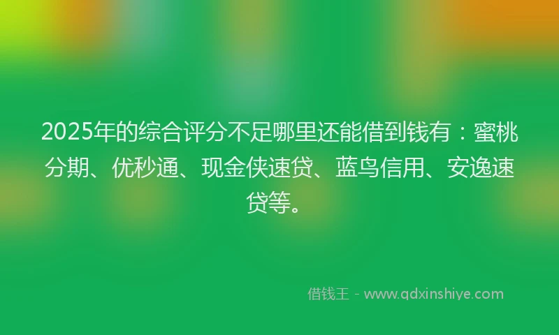 2025年的综合评分不足哪里还能借到钱有：蜜桃分期、优秒通、现金侠速贷、蓝鸟信用、安逸速贷等。