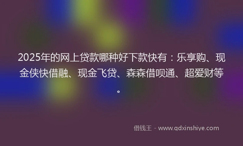 2025年的网上贷款哪种好下款快有：乐享购、现金侠快借融、现金飞贷、森森借呗通、超爱财等。