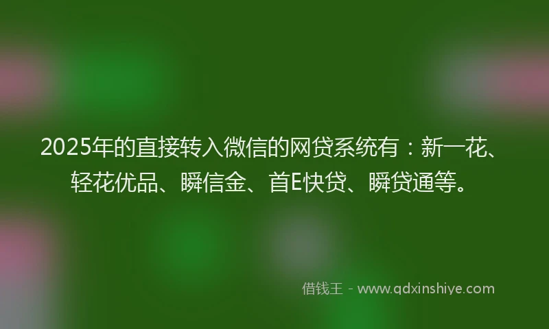2025年的直接转入微信的网贷系统有：新一花、轻花优品、瞬信金、首E快贷、瞬贷通等。