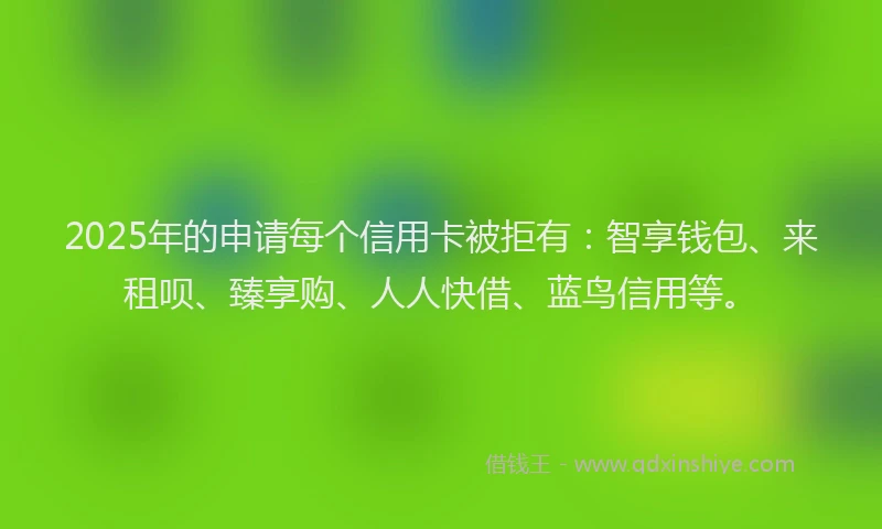 2025年的申请每个信用卡被拒有：智享钱包、来租呗、臻享购、人人快借、蓝鸟信用等。