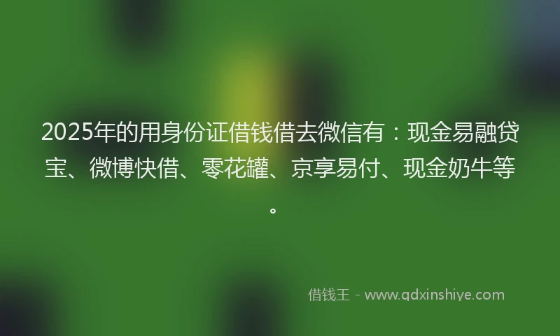 2025年的用身份证借钱借去微信有：现金易融贷宝、微博快借、零花罐、京享易付、现金奶牛等。