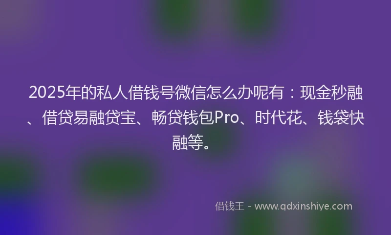 2025年的私人借钱号微信怎么办呢有：现金秒融、借贷易融贷宝、畅贷钱包Pro、时代花、钱袋快融等。