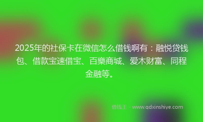 2025年的社保卡在微信怎么借钱啊有：融悦贷钱包、借款宝速借宝、百樂商城、爱木财富、同程金融等。