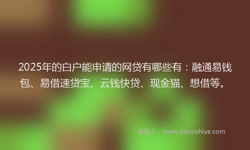2025年的白户能申请的网贷有哪些有：融通易钱包、易借速贷宝、云钱快贷、现金猫、想借等。