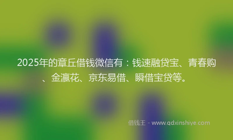 2025年的章丘借钱微信有：钱速融贷宝、青春购、金瀛花、京东易借、瞬借宝贷等。