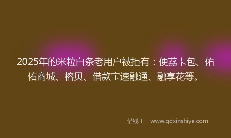 2025年的米粒白条老用户被拒有：便荔卡包、佑佑商城、榕贝、借款宝速融通、融享花等。