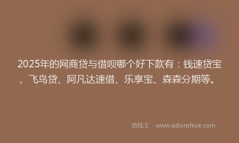 2025年的网商贷与借呗哪个好下款有：钱速贷宝、飞鸟贷、阿凡达速借、乐享宝、森森分期等。