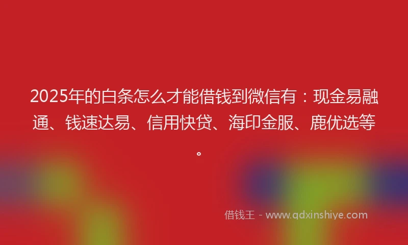 2025年的白条怎么才能借钱到微信有：现金易融通、钱速达易、信用快贷、海印金服、鹿优选等。