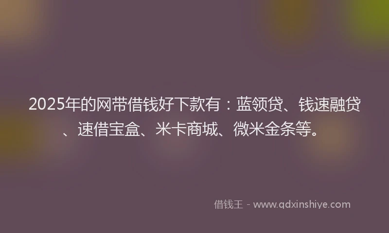 2025年的网带借钱好下款有：蓝领贷、钱速融贷、速借宝盒、米卡商城、微米金条等。