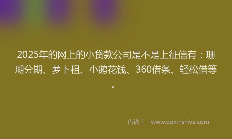 2025年的网上的小贷款公司是不是上征信有：珊瑚分期、萝卜租、小鹅花钱、360借条、轻松借等。