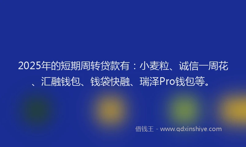 2025年的短期周转贷款有：小麦粒、诚信一周花、汇融钱包、钱袋快融、瑞泽Pro钱包等。